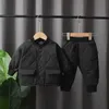 Outono bebê inverno meninos roupas de manga cheia sólida parkas calças 2 pçs conjunto ternos algodão crianças roupas da criança marca tracksuits45pu