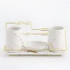 Bath Accessory Set Imitation Marble Bathroom Decoration Accessories Toothbrush Holder Ceramic Toothpaste Dispenser Lotion Bottle Soap Dish