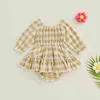 Strampler Baby Mädchen Herbst Elastische Overall Outfit Plaid Rüschen Rüschen Casual Langarm Strampler Kleid Baby Kleidung J220922