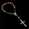 Bracciale con rosario in cloisonné, filo da 8 mm, con croce di misericordia, Maria prega per il braccialetto con rose. Santo cattolico