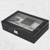 Caixas de relógio Black PU Box Caixa Organizador Jóias Exibir Cabinete de Cabinete Couro Almofadas de Armazenamento de Luxo