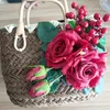 Evening Bags Women Straw Totes Hat Set Vintage Beach Fashion Summer Floral And Handmade Flower For Travel Holiday
