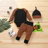 Kl￤derupps￤ttningar 2022 Sp￤dbarn Baby Boy Girl Halloween Set Long Sleeve Romper Trousers Hat Theme Pumpkin Print Autumn 0-24m