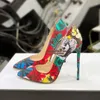 Dress Shoes Multicolour Printed Women High Heel Pumps 8cm 10cm 12cm Stiletto Patchwork Pointed Toe Celebrating Banquet