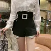 Women's Shorts Women's Autumn Women Black High Waist Sequined Pockets Pearls Saches All Match Loose Casual Short Pants Fashion