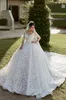 Splendidi abiti da sposa arabi Dubai Abiti da sposa Perline Cristalli Ball Gown Manica lunga Full Lace Vestido de Noiva Plus Size