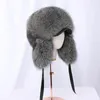 Berets 2022 Winter Unisex Real Fur Bomber Hat Raccoon Ushanka Cap Trapper Russian Ski Hats Caps Leather Thick Warm