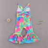 Strampler 16Y Sommer Mode Kind Baby Mädchen Strampler Overalls TieDye Gedruckt Riemen Ärmellose Elastische Flare Hosen Outfit J220922