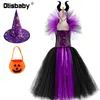 Special Occasions 2-12Year Children Girl Halloween Backless Witch Dress With Hat Pumpkin Bag Fancy Girls Cosplay Masquerade Party Prom Tulle 220922