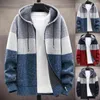 Men's Jackets 2022 Men Hooded Coat Color Block Knitted Autumn Winter Thicken Plush Lining Warm Cardigan Sweater For Office Drop