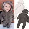 Rompers nyfödda baby flickor pojkar plysch varma rompers solid vit blixtlås huva ropa bebe jumpsuit vinter romper baby pojke flicka kläder j220922