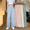 Women's Pants Capris Max Length Summer Cotton For High Waist Elastic Loose Baggy Trousers Casual Working Travel Female Plaid 220922