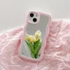 Caseative Cute Curly Wave Shape Cases Mirror Makeup TPU Frame Shockproof Transparent Clear For iPhone 14 13 12 11 Pro Max XR XS X 8 7 Plus