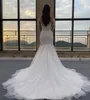 Luxury Lace Mermaid Wedding Dress with Löstagbart tåg 2022 Långärmad O Neck Plus Size Country Bride Sheer Neck Robe de Mariee Romantiska applikationer Brudklänningar