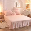 Beddengoed sets Noordse pure kleur pluche dekbedoverdeksel met plaatkussens, harige winter warme kawaii luxe eenpersoonsbed