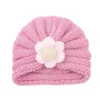 OC D005# Children's Hats Floral Decoration Color Knitted Wool Hat Thick Down to Keep Warm in Winter Wholesale