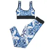 Fashion Printed Womens Yoga Tracksuits Sports Outfits Slim Sexy Tank Tops Leggings Comfortable Padded Fitness Bra Tights Set3420