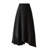 Skirts VSUE Ivory Black Solid Asymmetrical Midi Skirt High Street Empire Summer Pleated Ruched S0152