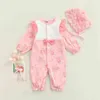 Rompers New Baby Clothes Spring Romper Flower Lace Long Sleeve Jumpsuit Girls Hat Outfits Sweet Newborn Overalls Baby Girls Clothing J220922
