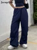 Pantaloni da donna Capris Jacqueline Summer Y2K Blue Cargo Womens Outsput Culgy Lumgy Sexy Crop Top e bassa vita Wid Gambe Pantaloni Set 220922