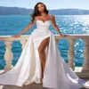 Vestido de noiva de sereia de praia de alta fenda com trem destacável 2022 Dubai cetim de seda boho vestidos de noiva de espaguete tiras boêmias femininas manto de mariee sexy sexy