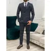 Männer Anzüge Mode Schwarz Gestreiften Herren Slim Zweireiher Business Blazer Hochzeit Bräutigam Smoking Bankett 2 Stück Set Terno masculino