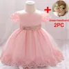 Girl Dresses Birthday Party Dress For 12M 1st Baby Vintage Floral Big Bow Tutu Gown Wedding Toddler Kids Pink Formal Gala Costume