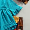 Ensembles de v￪tements Toddler Kids Festival Tenues d￩contract￩es Baby Girls Thanksgiving V￪tements Ensemble Blue Ruffled Top Pumpkin Pantals Leggings Band 1-7Y