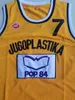 SJ Men Moive Toni Kukoc Jersey 7 Gele basketbal Jugoplastika Split popjerseys allemaal gestikt voor sportfans ademend