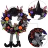 装飾的な花玄関の脚のためのハロウィーン魔女の花輪帽子ウェルカムサインハンギングカボチャガーランドパーティーの装飾