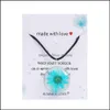 Pendentif Colliers Vente Transparent Fleur Séchée Verre Pendentif En Cuir Collier Pour Les Femmes Fait Avec Amour Rose Bleu Longue Carte-Cadeau Goutte Dhobn