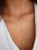 Choker Multi CZ Round Drop Y Necklace For Women Dainty Cubic Zirconia Cut Lariat Y-Shaped Delicate Cute Simple Jewelry Gift