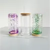 US Warehouse Sublimation Glass Tumblers 16oz 25oz Doppelwand Snow Globe Cups Blank Bambus Deckel Bier Dose Mason Jar Tasse mit Plastikstroh