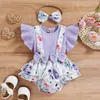 Rompers babymeisjes zomerkleding cartoon bloemenrainbow geprinte vlieg mouw patchwork romper jumpsuit hoofdband outfits j220922