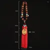 Interi￶rdekorationer Bilf￶rs￶rjning Boxwood Wood Carving Ping en Fu Lu Bodhi Red Double Tassel Pendant