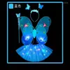 Décoration de fête papillon paillettes ailes brillant Tutu jupes LED enfants Costume accessoires lumineux clignotant anniversaire fournitures