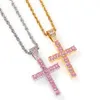 Light Blue Diamond Cross Pendants Necklace Jewelry Platinum Plated Men Women Lover Gift Couple Religious Jewelry239Z