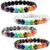 Yoga 7 Chakras Stone Pärlor Strand Armband Kvinnor Män Handvävd Energy Stone Tiger Eye Howlite Armband Fashion Jewelry