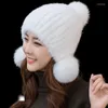 Berets 2022 Fur Lady Winter Thickening Warm Ear Protective Big Hairball Women Natural Mink Woven Hat