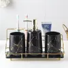 Bath Accessory Set Imitation Marble Bathroom Decoration Accessories Toothbrush Holder Ceramic Toothpaste Dispenser Lotion Bottle Soap Dish