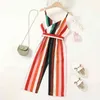 Rompers syster Matchande outfit Dressjumpsuit ärmlös färgglad randmönster Elastisk midja Sling Jumpsuitkläder med Belt J220922