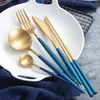 Dinnerware Sets 304 Stainless Steel Set Blue Plating Gold Western Dining Knife Spoon Cutlery Wedding Tableware Kitchen Tools