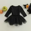 Rompers Baby Girls Mesh Romper Dress Sweet Casual Halloween Spider Web Tryckt långa ärmar Nyfödda jumpsuits söta babykläder J220922