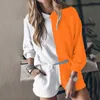 Women's Tracksuits Womens Sweatshirt Loose Colorblock Long Sleeve Hooded Drawstring Casual Suit Top Shorts 2 Piece Short Sets Activewear