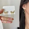 Backs oorbellen Koreaanse vijfpuntige ster Tassel Fake Piercing Ear Clips Gold Color Exquisite Rhinestone Lange kettingclip op