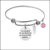 Bangle Inspirational Faith Pink Birthstone Charm Bracelet Bangle For Women 60Mm Expandable Stainless Steel Size Wire Drop Delivery 20 Dhpdo