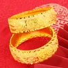 Bangle 24k Yellow Gold Plated Bracelet For Women Classical Dragon Phoenix Bridal Matte Wedding Anniversary Fine Jewelry