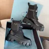 Comfort Winter Monolith Botas de tornozelo preto Botas de couro escovado Botas femininas Tri￢ngulo Chunky Lug Sole Heels Mooties de motocicleta EU35-40