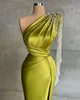 Robes de bal de la gaine verte plus taille une épaule en satin soirée de robes formelles de fête deuxième robe d'anniversaire de réception