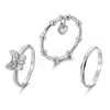 Mode coeur anneau ensemble Punk papillon anneaux pour femmes filles élégant belle métal couleur argent bijoux